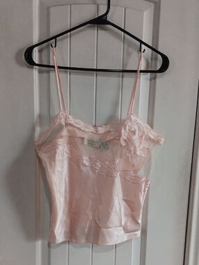 Vintage VS Gold Label Pink Satin Cami Coquette Balletcore S Rose Applique